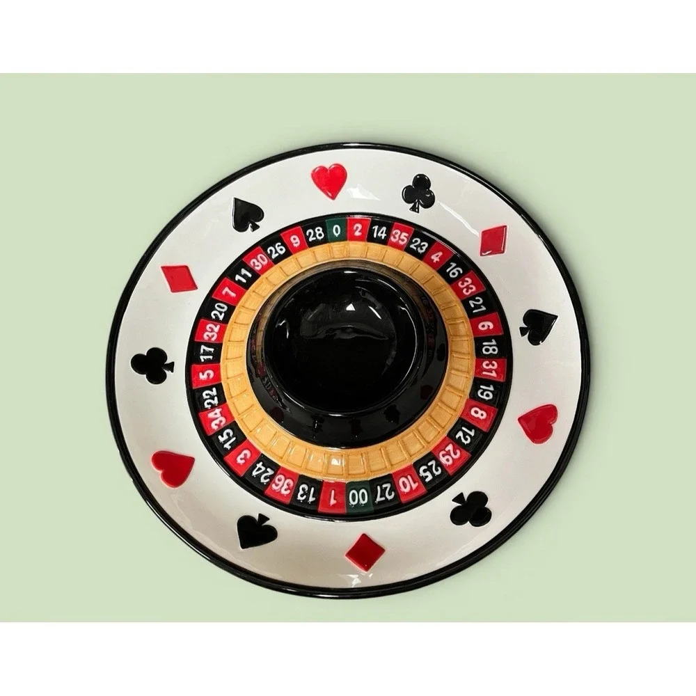 Fitz & Floyd Essentials Game Night Chip & Dip Vegetable Platter Bowl Roulette
